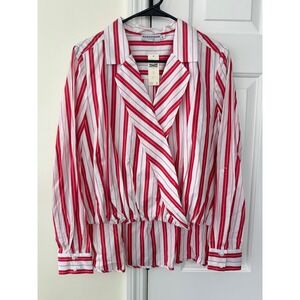 Harshman Los Angeles Red White Striped Surplice Blouse Anthropologie NWT Small